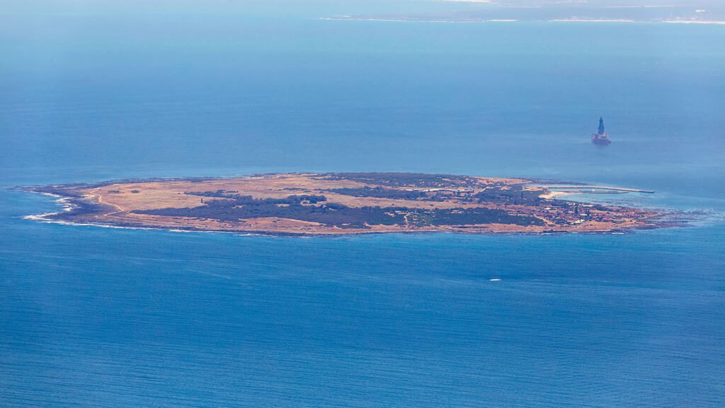 Aerial view of Robben island - location of most famous prison in South Africa Aerial view of Robben island - location of most famous prison in South Africa